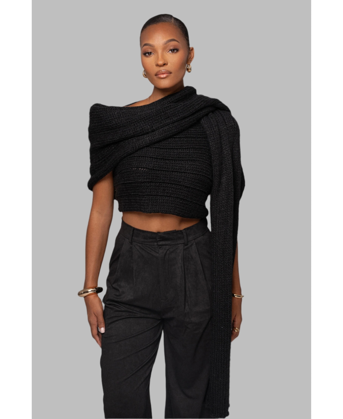 Women's Soft Life Cable Knit Sweater Top - Grey