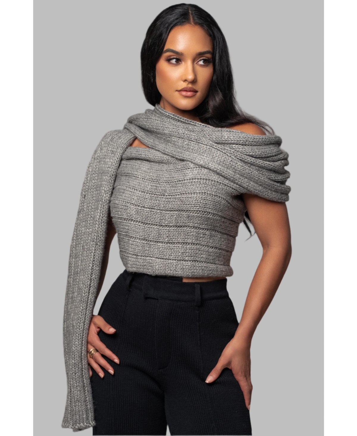 Women's Soft Life Cable Knit Sweater Top - Grey