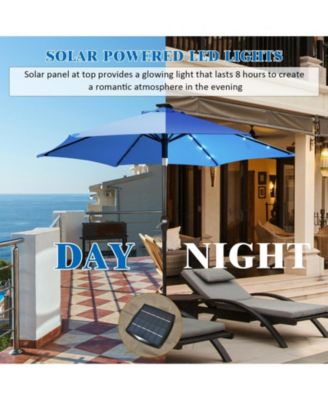 9 Feet Solar LED Lighted Patio Market Umbrella with Tilt Adjustment without Base