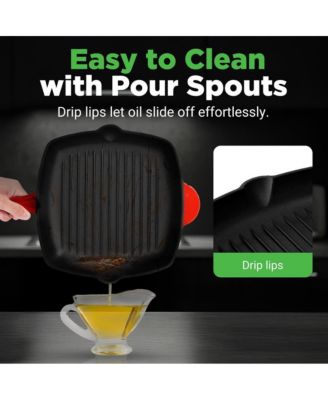 17.09” Heavy-Duty Cast Iron Square Skillet Grill Pan NCCIES47 - Modern Home Color