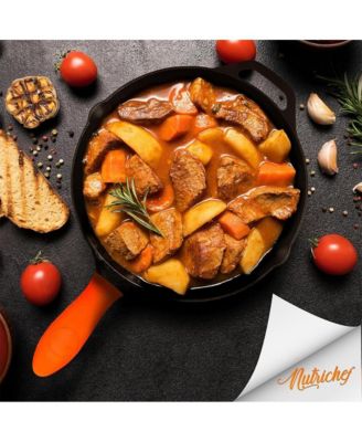 12'' Pre-Seasoned Cast Iron Pan with Glass Lid & Silicone Handle NCCI12 - Gray Iron