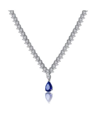 White Gold Plated with Blue and Clear Cubic Zirconia Statement Necklace