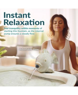 7"H Electric Glazed Ceramic Fish Outdoor Water Fountain