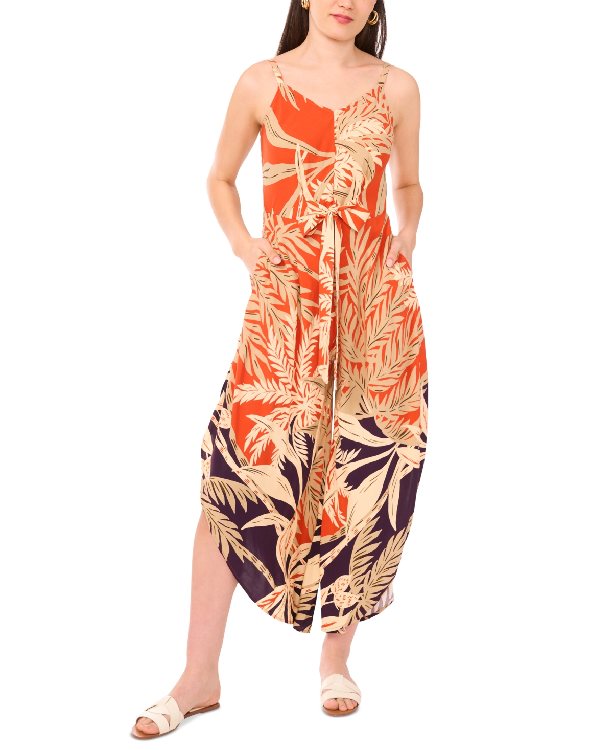 Vince Camuto Women's Printed Bow-front Sleeveless Jumpsuit
