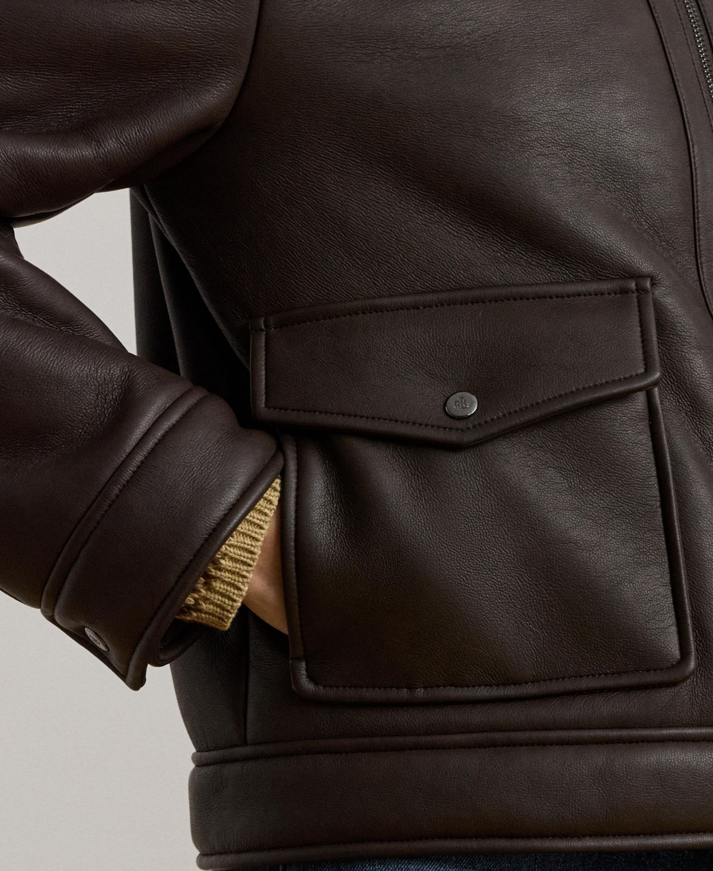 Женская куртка Lauren Ralph Lauren Fleece-Collar Faux-Leather, цвет: Коричневый — фото 3