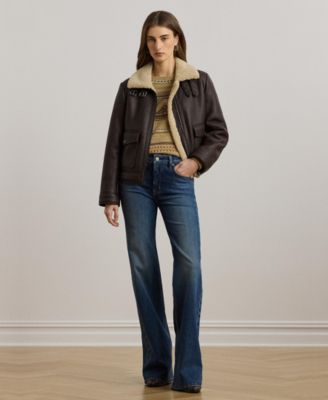 Women's Fleece-Collar Faux-Leather Jacket