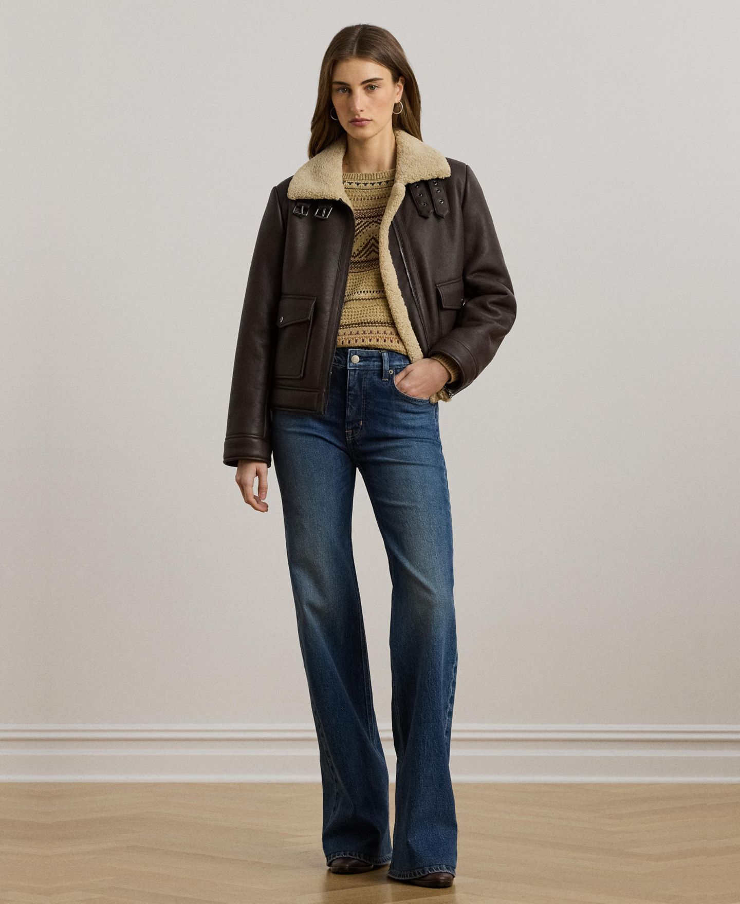 Женская куртка Lauren Ralph Lauren Fleece-Collar Faux-Leather, цвет: Коричневый — фото 7