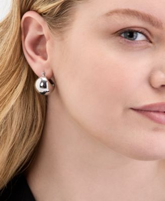 Silver-Tone Small Puffy Huggie Hoop Earrings, 0.77", Exclusively at Macy's