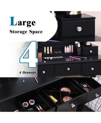 10 Dimmable Light Bulbs Vanity Dressing Table with 2 Dividers and Cushioned Stool