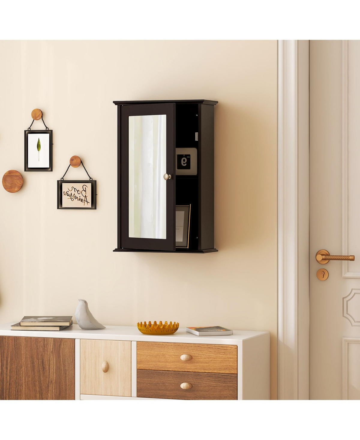 Bathroom Wall Cabinet with Single Mirror Door - Black