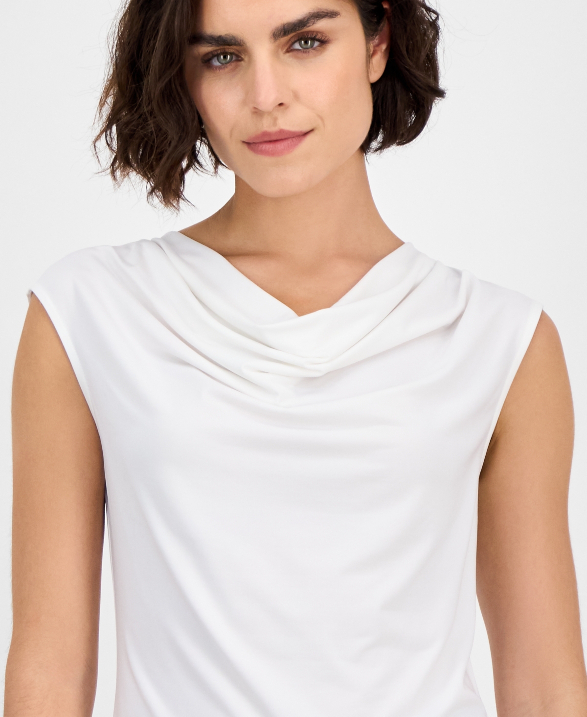Inc International Concepts Women's Cotton Extended-shoulder Cowlneck Top, Exclusively At Macy's In White