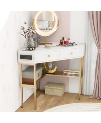 Space Saving Corner Computer Desk with 2 Large Drawers