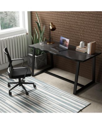 63" Large Dining Table with Wavy Edge and Heavy-duty Metal Frame