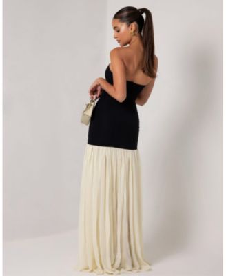 Women's Strapless Cream Chiffon Maxi Dress