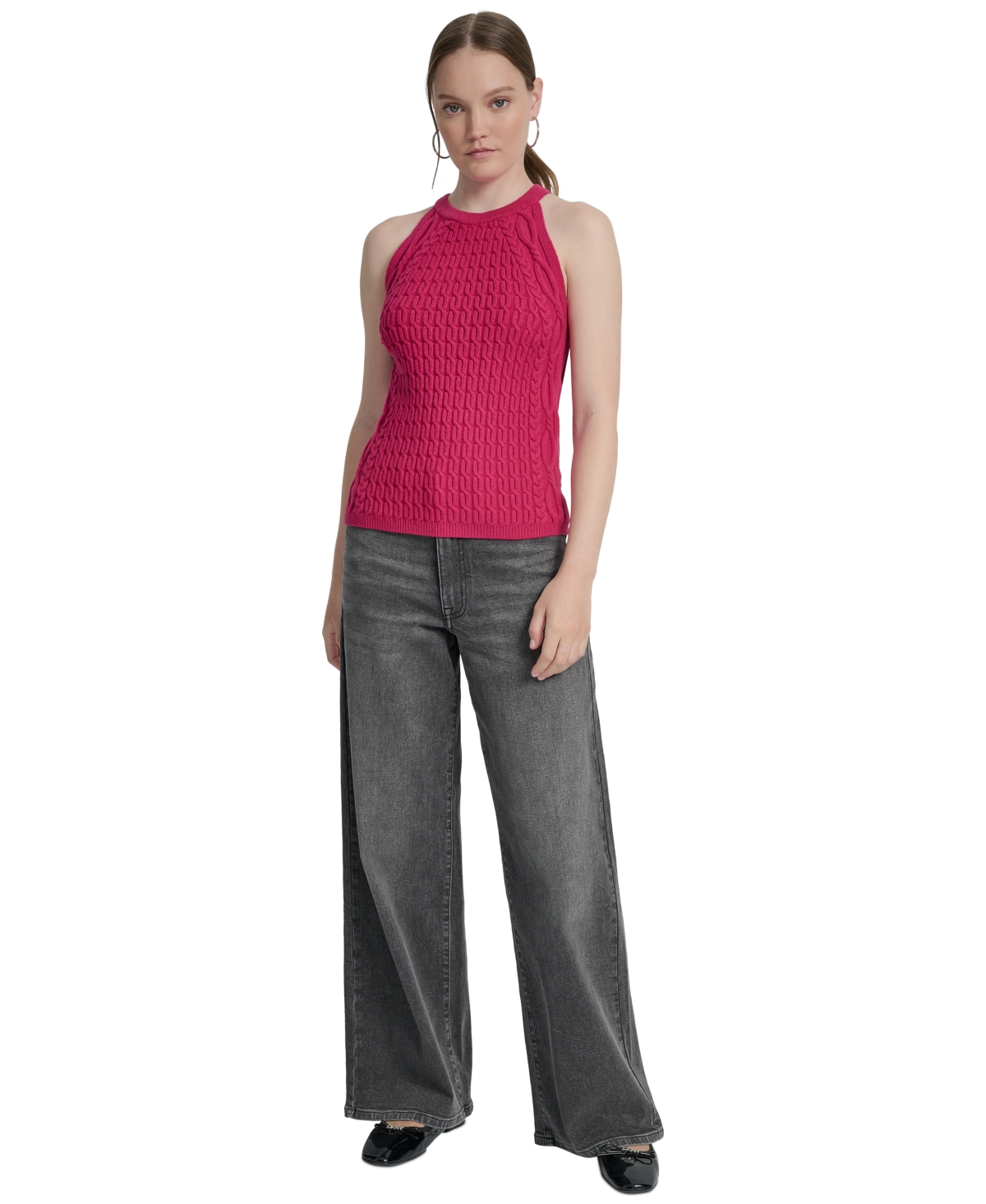 Dkny Jeans Women's Cable Knit Sleeveless Halter Top In Purple