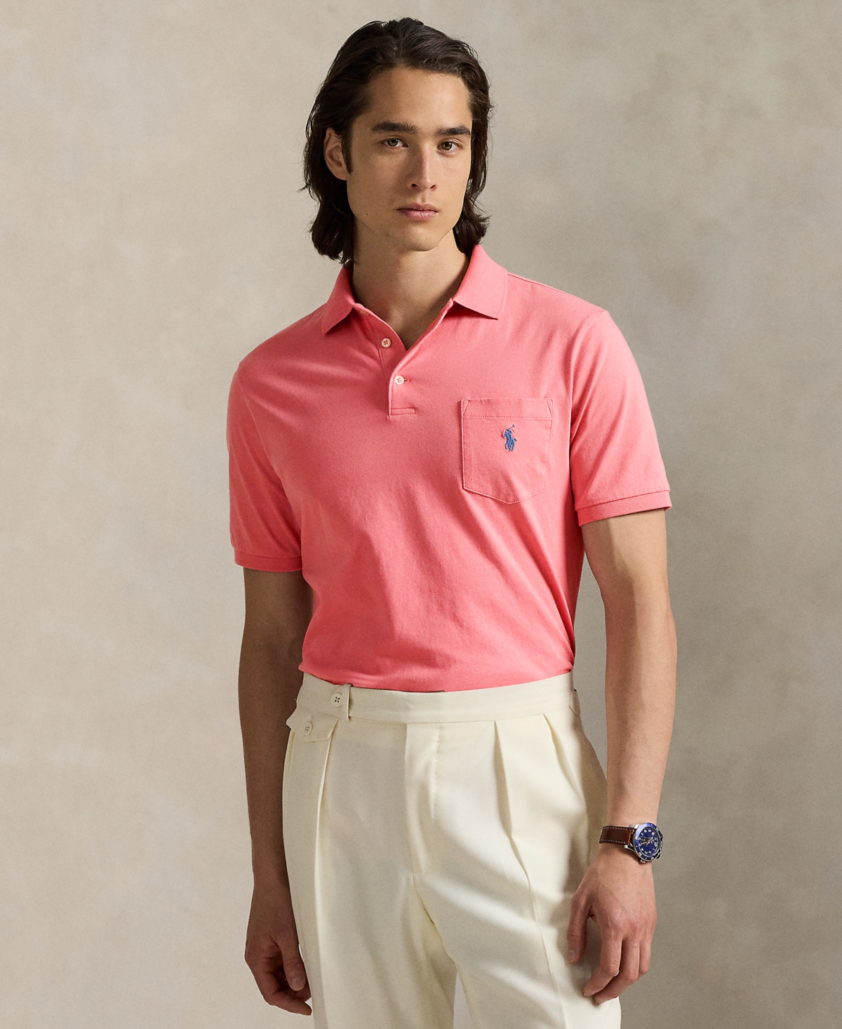 Polo Ralph Lauren Player Logo Slim Fit Pique Polo In Washed Red In Pink