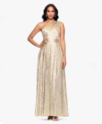Betsy & Adam - Women's Metallic One-Shoulder Dress
