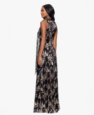 Women's Metallic-Print Long Halter Dress