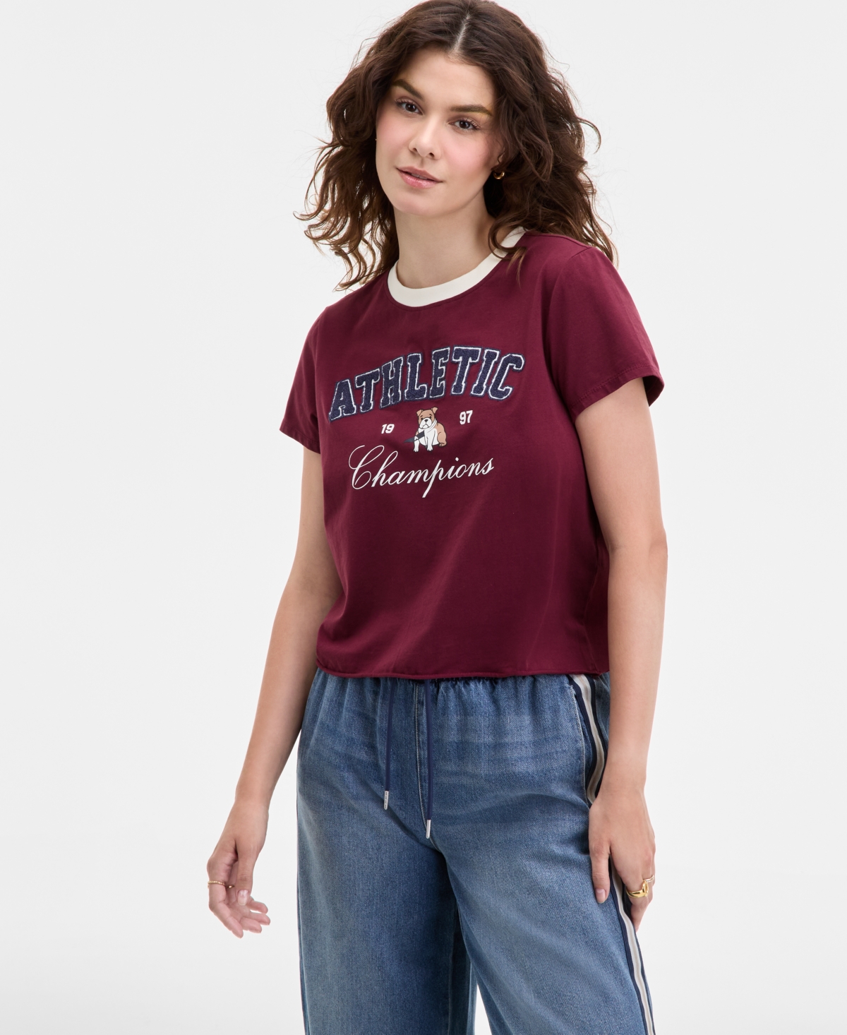 Juniors' Sporty Crewneck T-Shirt - Navy Blazer