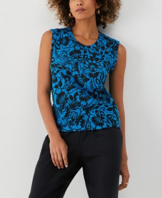 Petite Floral Print Cuffed Sleeveless Tank Top