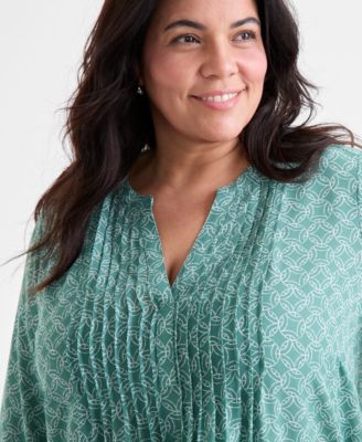Plus Size Printed V-Neck Ruffle-Cuff Blouse, Exclusively at Macy's 