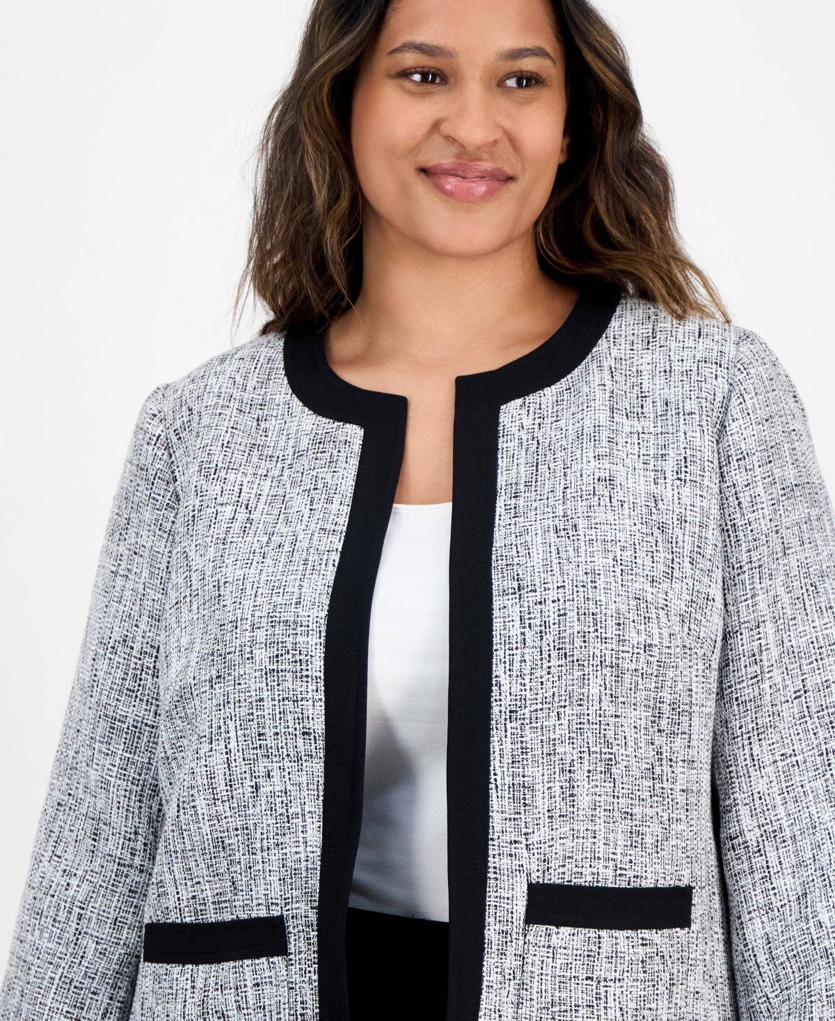 Kasper Plus Size Tweed Framed Jacket