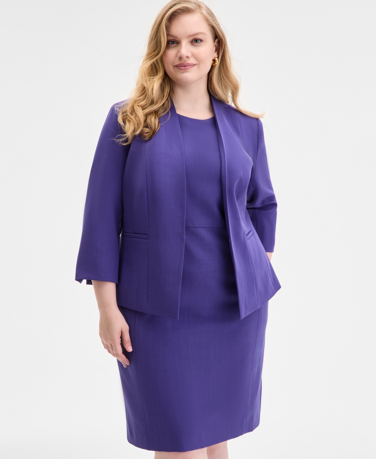 Kasper Plus Size Collarless 3/4-sleeve Blazer