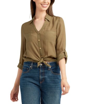 BCX - Juniors' Tie-Hem Gauzy Shirt
