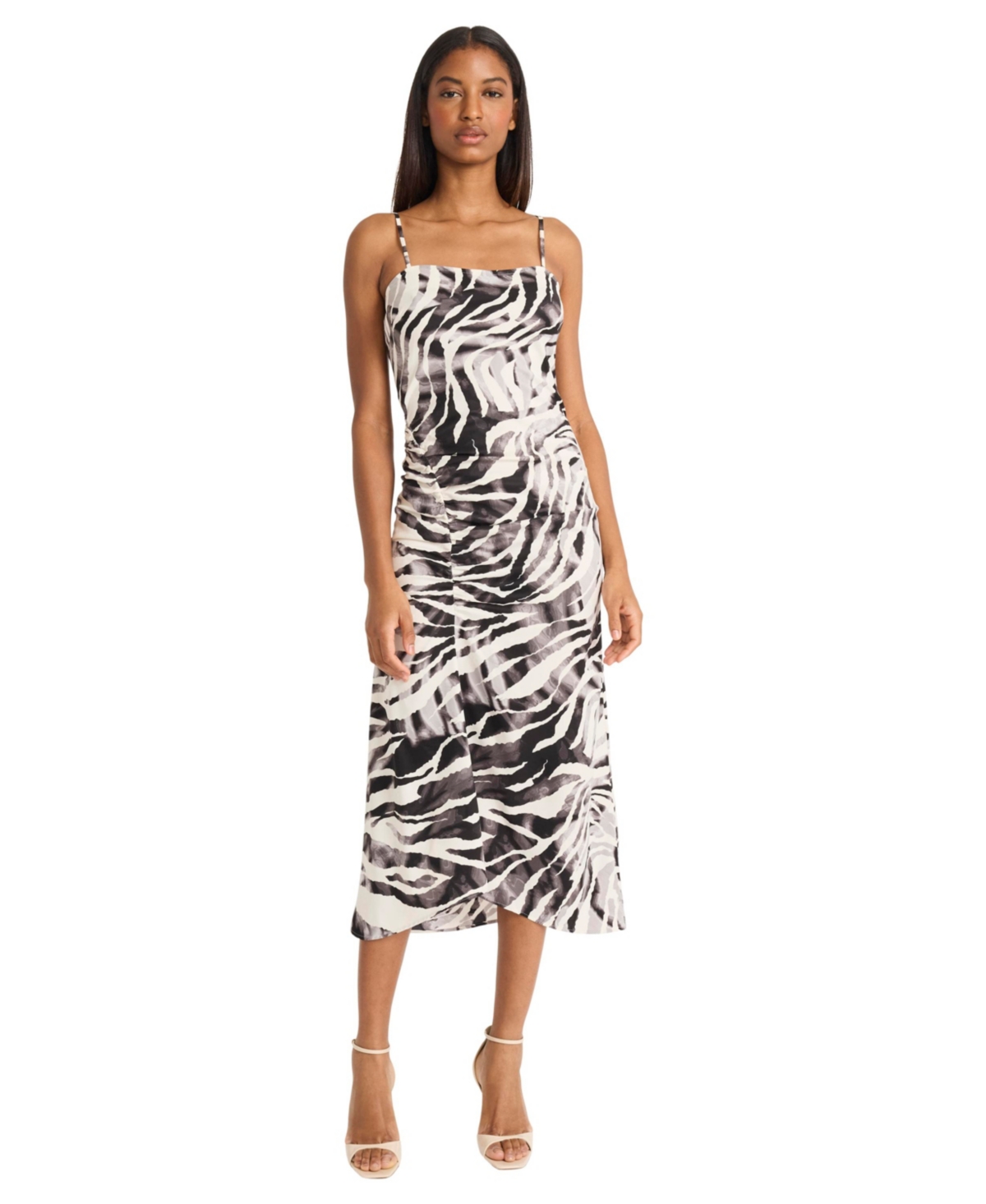 Women's Sleeveless Square-Neck Midi Dress - Cream, Black