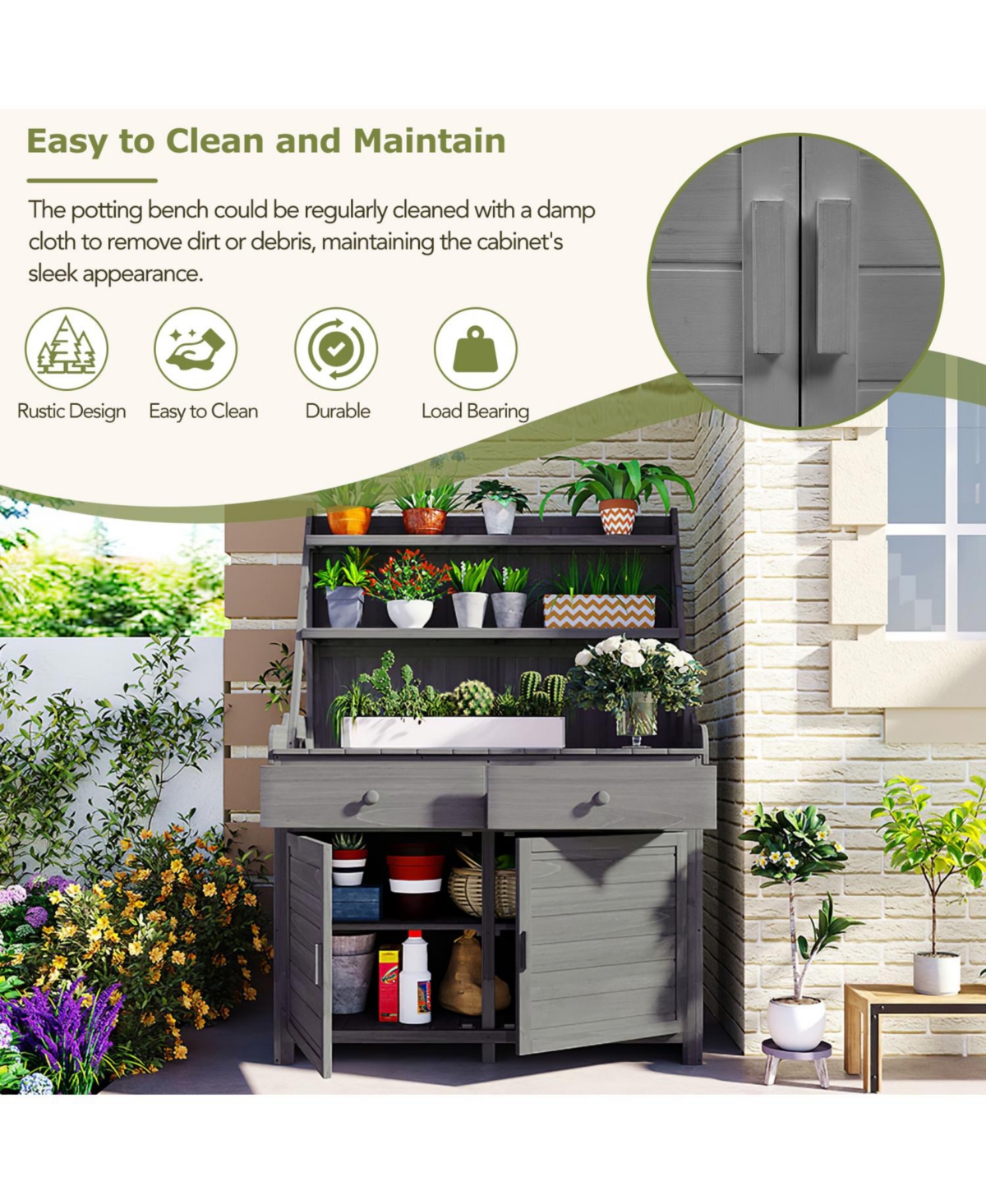 65" Garden Potting Bench - Fir Wood Workstation