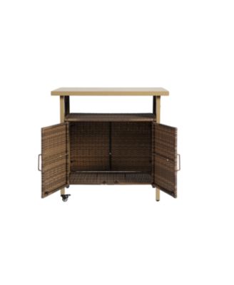 Outdoor Wicker Bar Cart with Glass Top