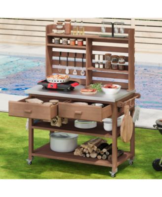 Outdoor Potting Bench with Hutch &amp; Stainless Steel Top