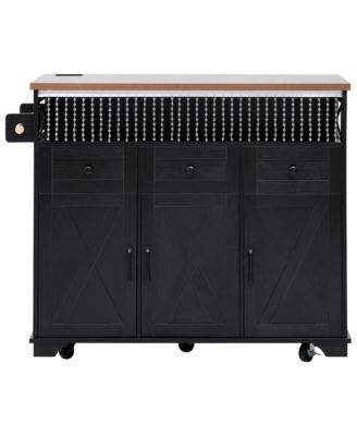 Farmhouse Kitchen Island Cart with Drop Leaf & Wheels