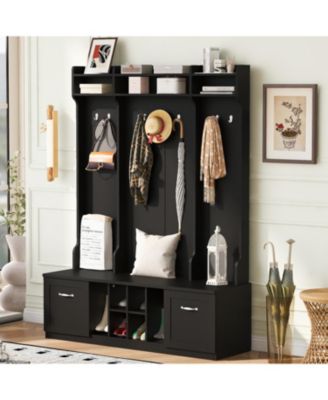 Entryway Hall Tree: Bench, Coat Rack, Drawers & Shelves