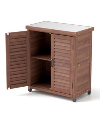 Potting Bench with Storage &amp; Metal Top - Outdoor Garden Workstation