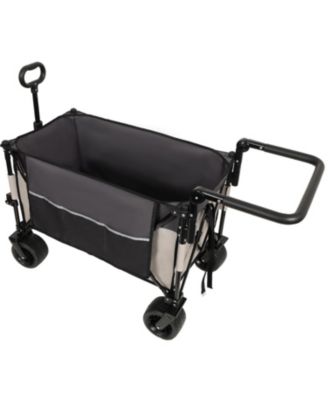 Folding Wagon Cart - Rotating Handle, All-Terrain Wheels, Khaki-Gray