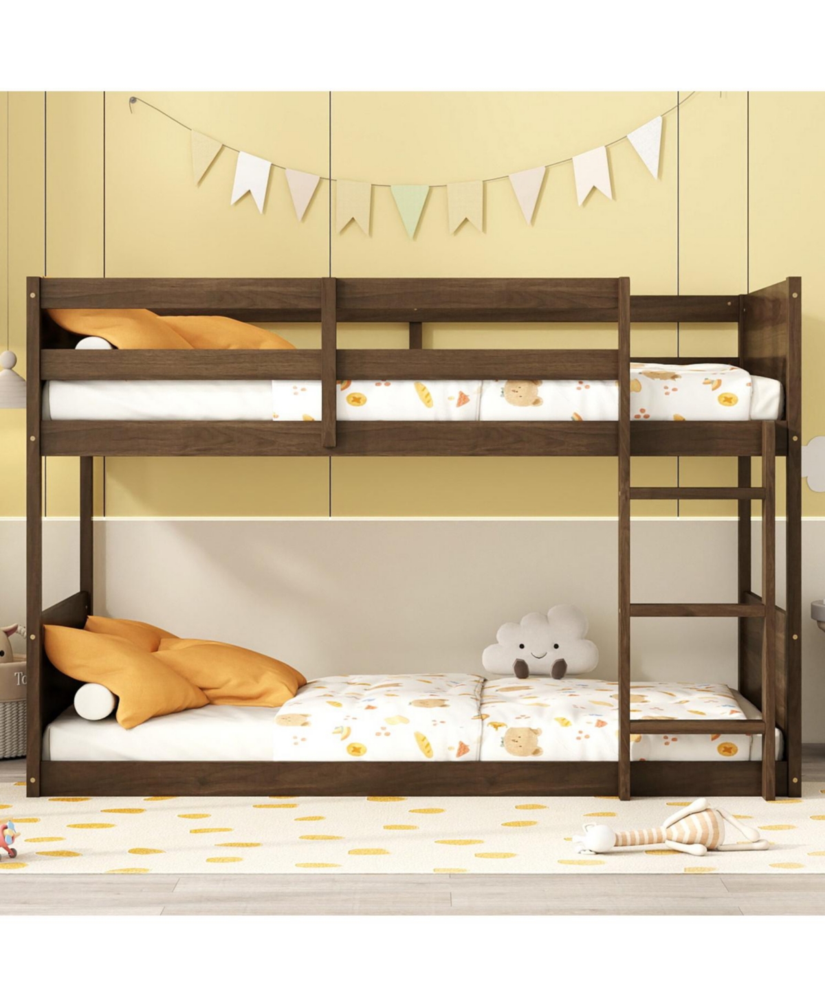 Antique Oak Twin Floor Bunk Bed