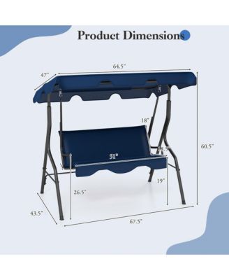 3-Person Swing Chair Porch Swing Seat w/ Adjustable Canopy Removable Cushion