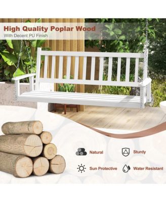 5FT Wooden 3-Person Porch Swing Chair w/ Adjustable Galvanized Metal Chains