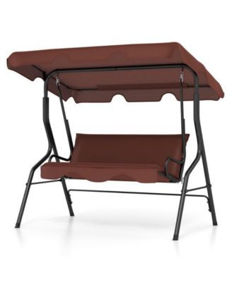 3 Seat Outdoor Patio Canopy Porch Swing with Cushioned Steel Frame