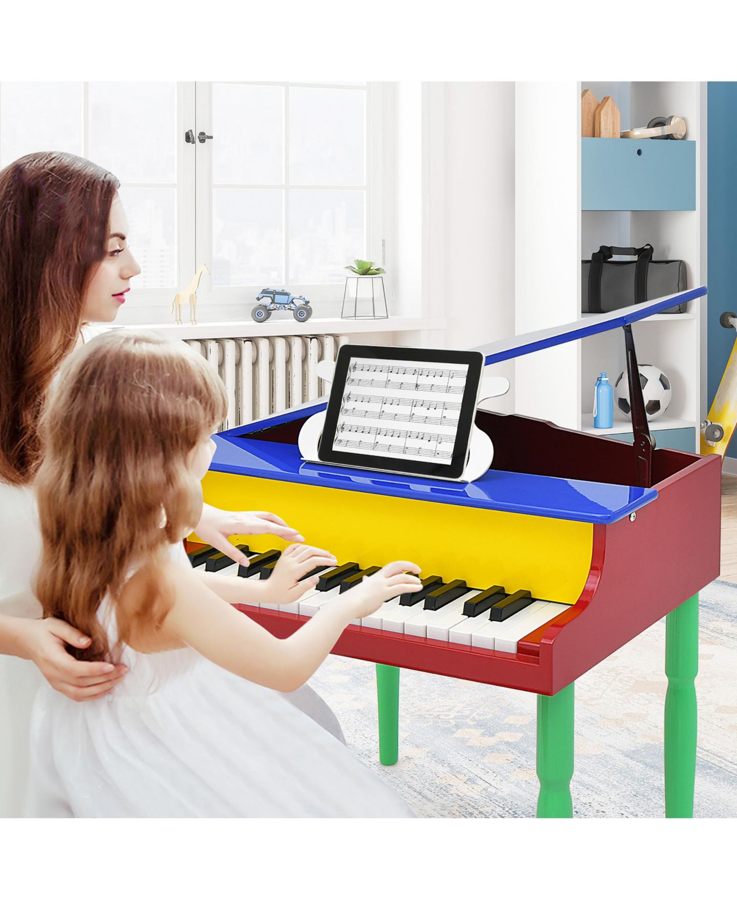 Детские игрушки Gymax 30-Key Wood Grand Piano Music 3-Piece Set, Ages 3+, цвет: Синий — фото 8