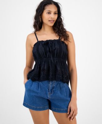 And Now This - Women's Cotton Eyelet Peplum Tank