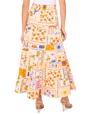 Women's Cotton Postcard-Print Maxi Skirt