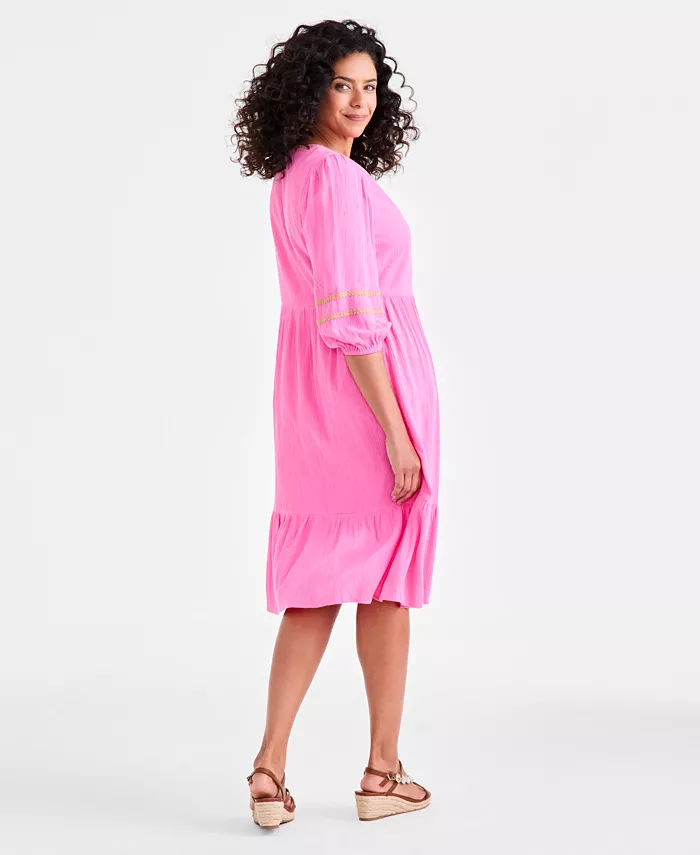 Women's V-Neck 3/4-Sleeve Tiered Midi Dress - thumbnail 5