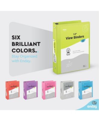 1Inch 3 Ring Binder, 1 Inch Round Ring Clear View Cover with 2 Inside Pockets Binders, Colored School Supplies Binders in Grey, Pink, Blue, Purple, Green and Red, Multicolor (6 PC) – by Enday