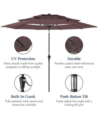 10ft 3-Tier Patio Umbrella, Market Sun Shade w/ Tilt Adjustment, Easy Crank