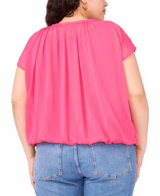 Plus Size Wide-Neck Cap-Sleeve Gathered Top