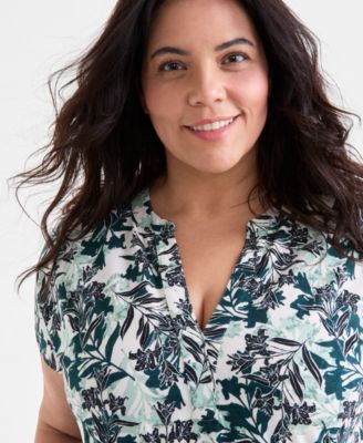 Plus Size Textured Printed V-Neck Midi Dress, Exclusively at Macy's 