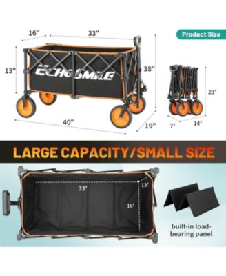 Collapsible Foldable Wagon with 300lbs Weight Cart Heavy Duty Folding Beach Wagon Cart with Wheels and Adjustable Handle for Camping Garden Sports Outdoor Activities Shopping