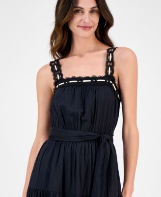 Women's Lace-Trim Cotton Sleeveless Midi Dress